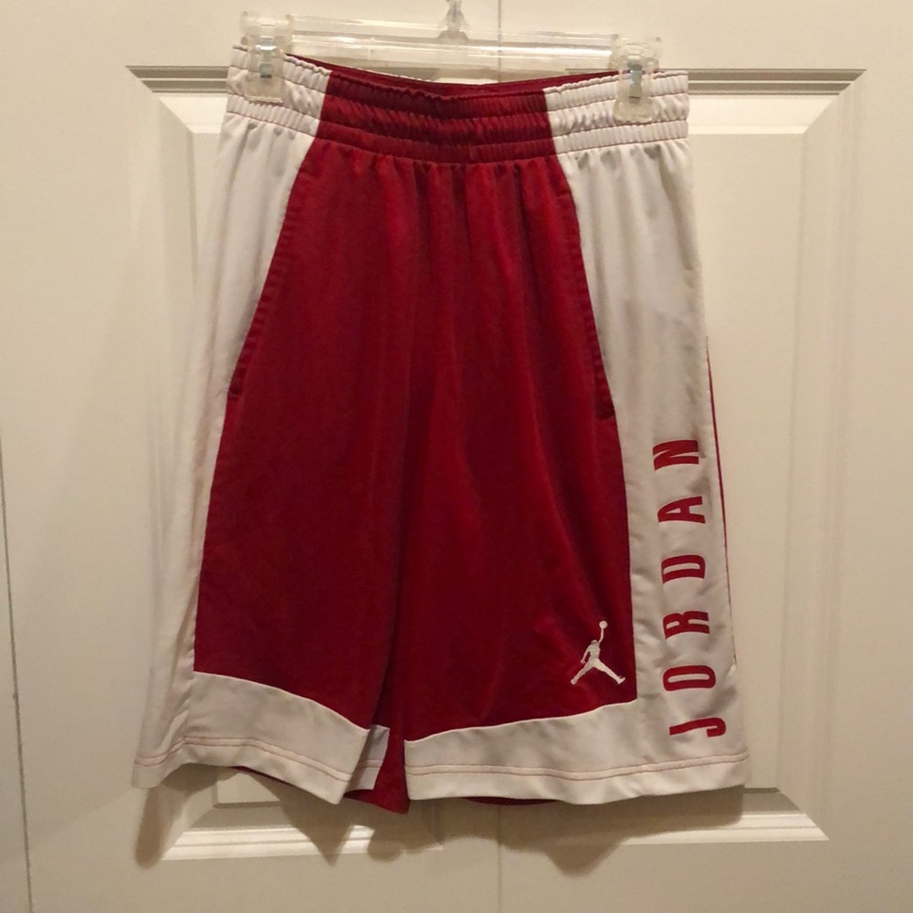 Red and white Jordan basketball shorts